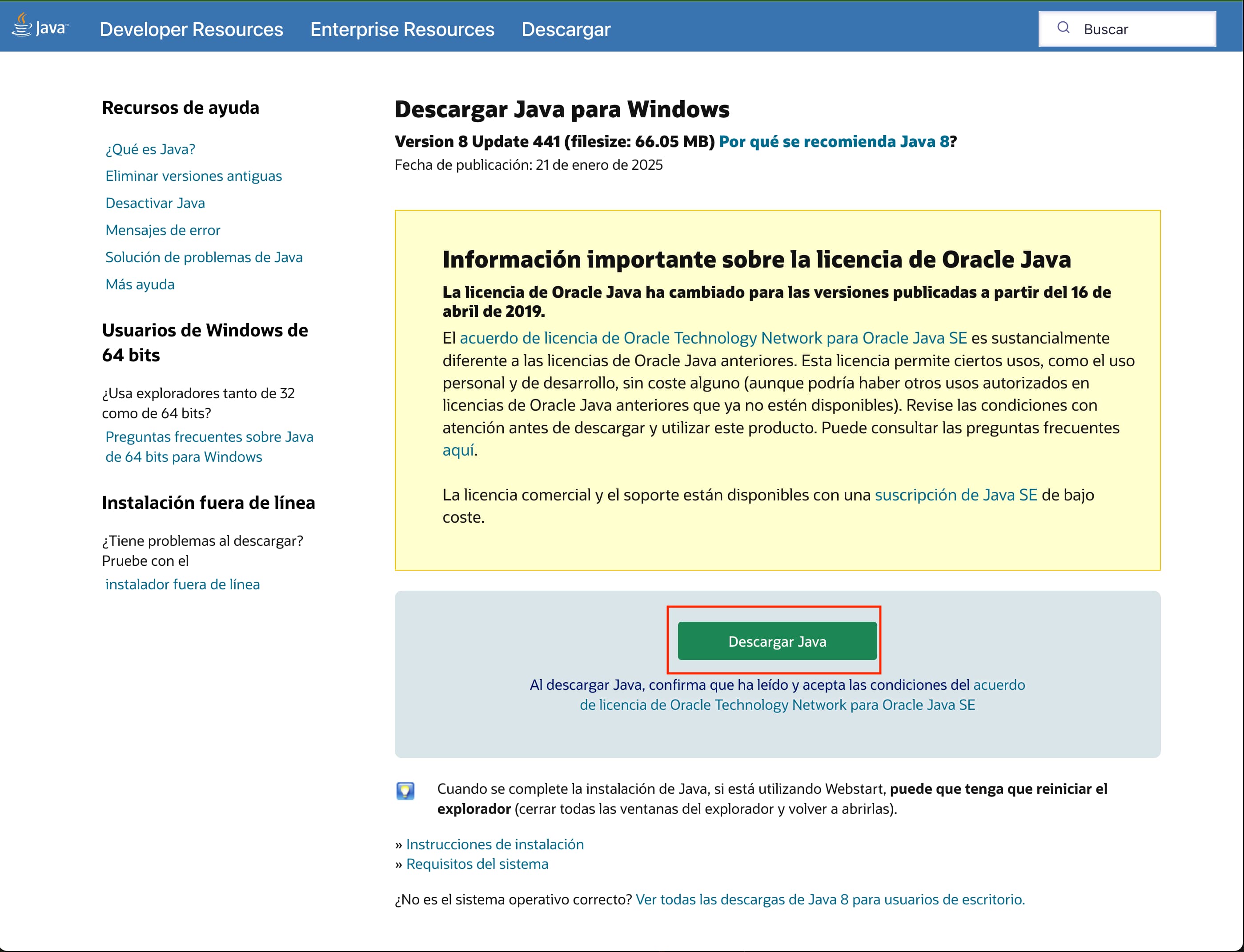 Descarga java para windows